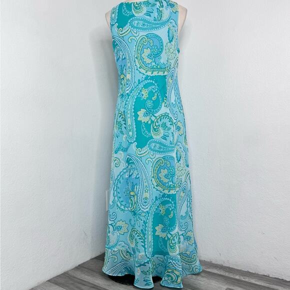 Vintage 90s Y2K Paisley Blue Sleeveless Maxi Dress Size 14 - Picture 5 of 8